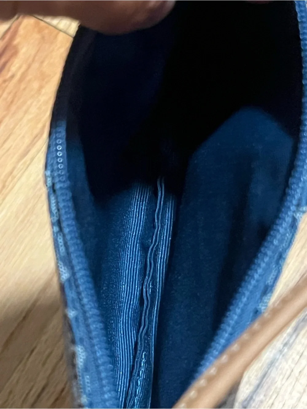 Vintage Coach Y2K Blue Denim Canvas & Suede Demi Wristlet